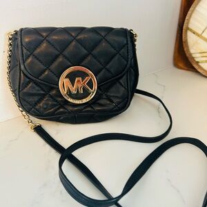 Michael Kors Black Quilted Crossbody Bag with Gold Accents
